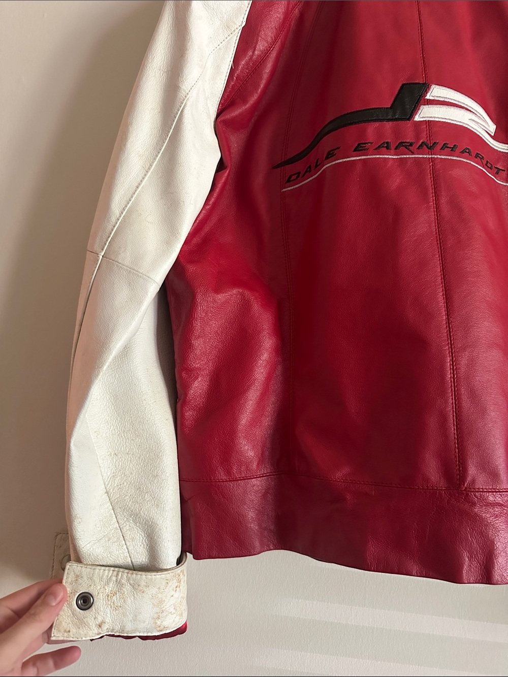 Wilsons Leather Red and White Racing-Style Leather Jacket - Picture 13 of 14